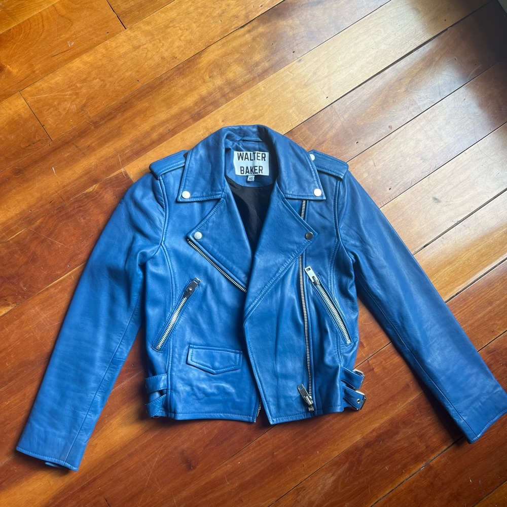 Walter Baker Blue Moto Leather Jacket. Gently used.
